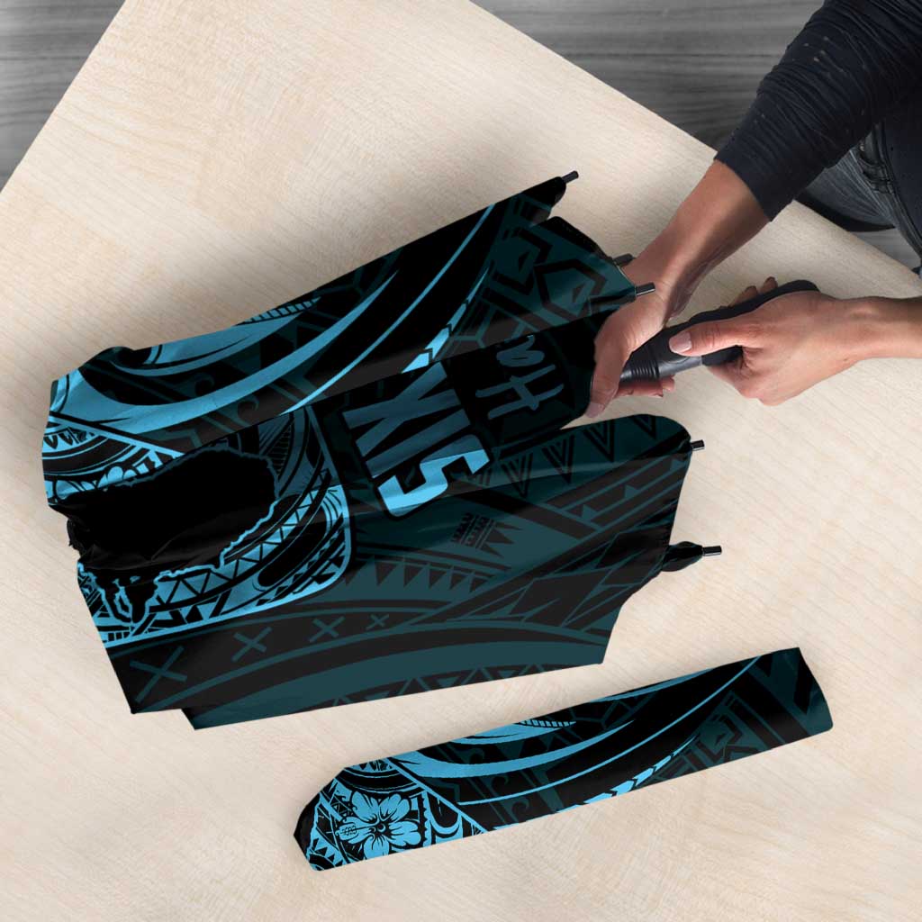 Blue Guam Latte Stone Tribal Tattoo Umbrella Hafa Adai Six 7 One - Polynesian Pride