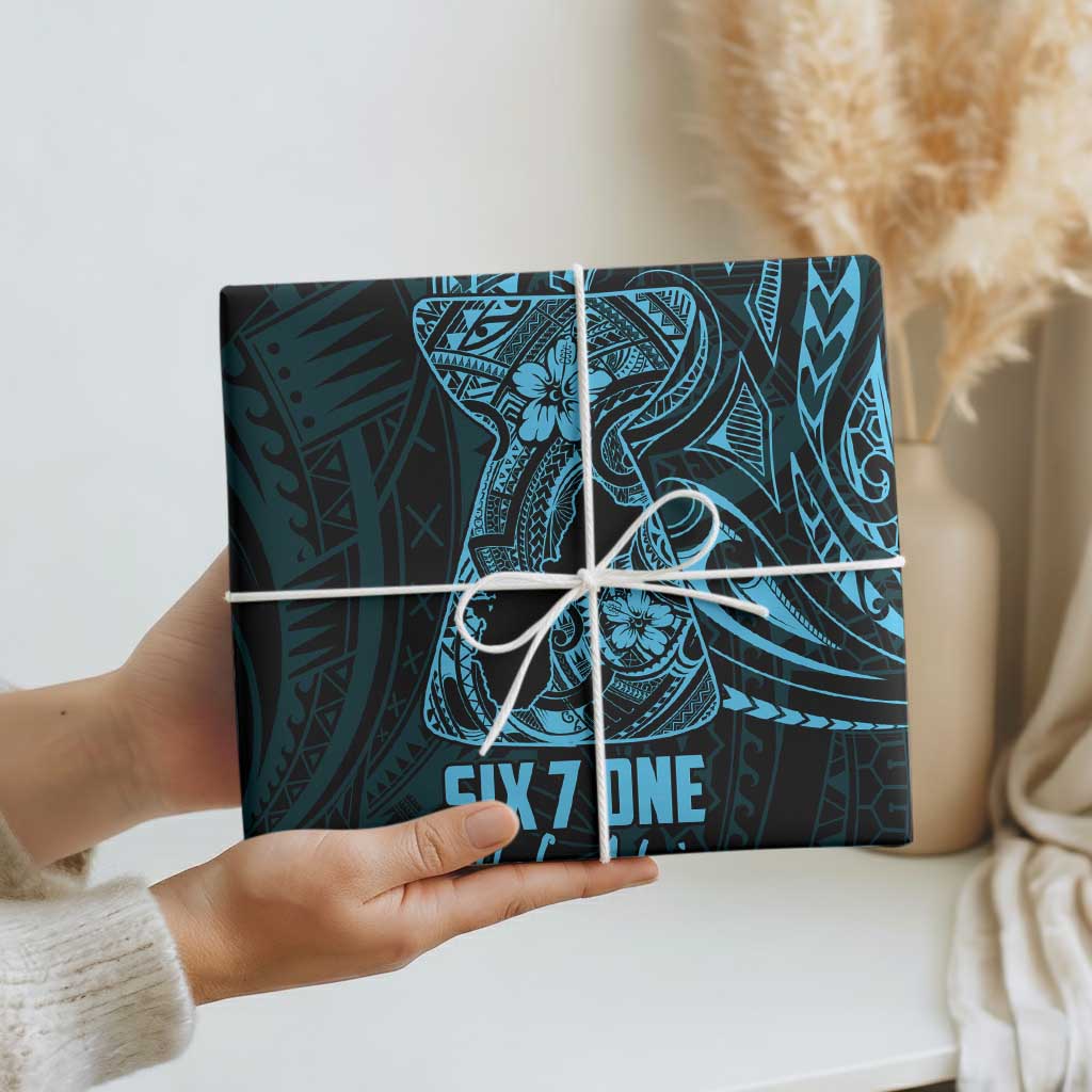 Blue Guam Latte Stone Tribal Tattoo Wrapping Paper Hafa Adai Six 7 One - Polynesian Pride