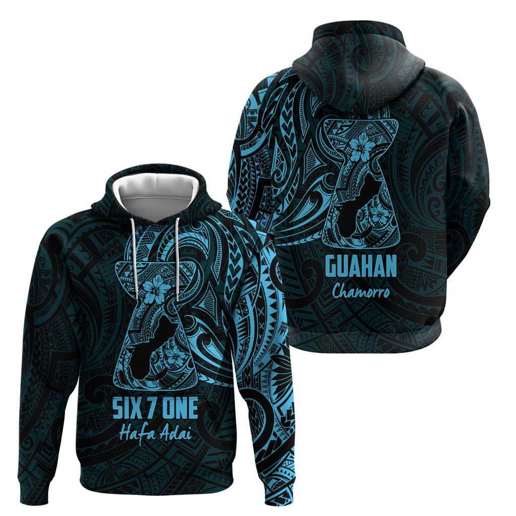 Blue Guam Latte Stone Tribal Tattoo Zip Hoodie Hafa Adai Six 7 One