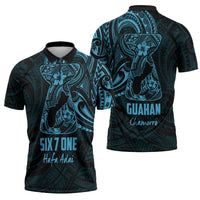 Blue Guam Latte Stone Tribal Tattoo Zipper Polo Shirt Hafa Adai Six 7 One - Polynesian Pride