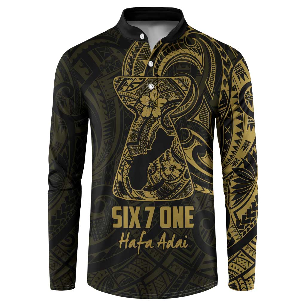 Gold Guam Latte Stone Tribal Tattoo Button Sweatshirt Hafa Adai Six 7 One