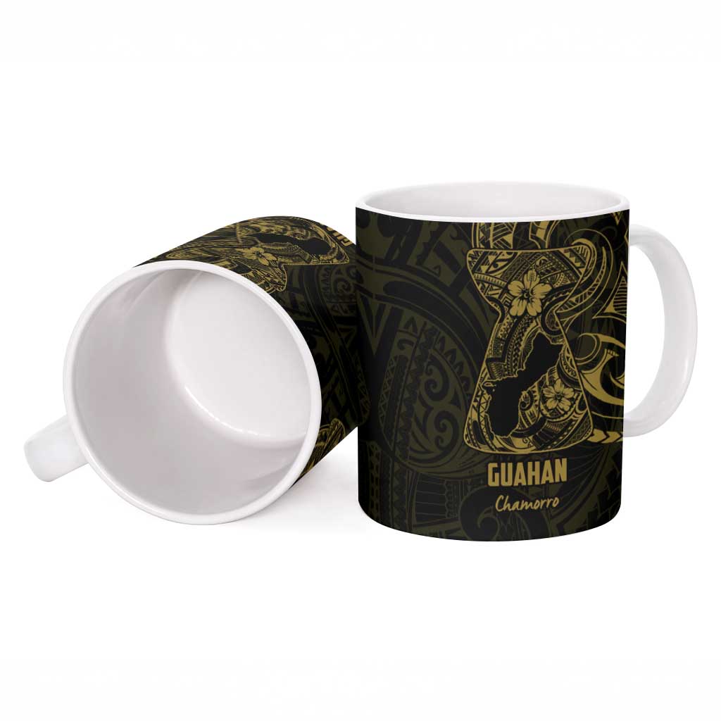 Gold Guam Latte Stone Tribal Tattoo Ceramic Mug Hafa Adai Six 7 One - Polynesian Pride