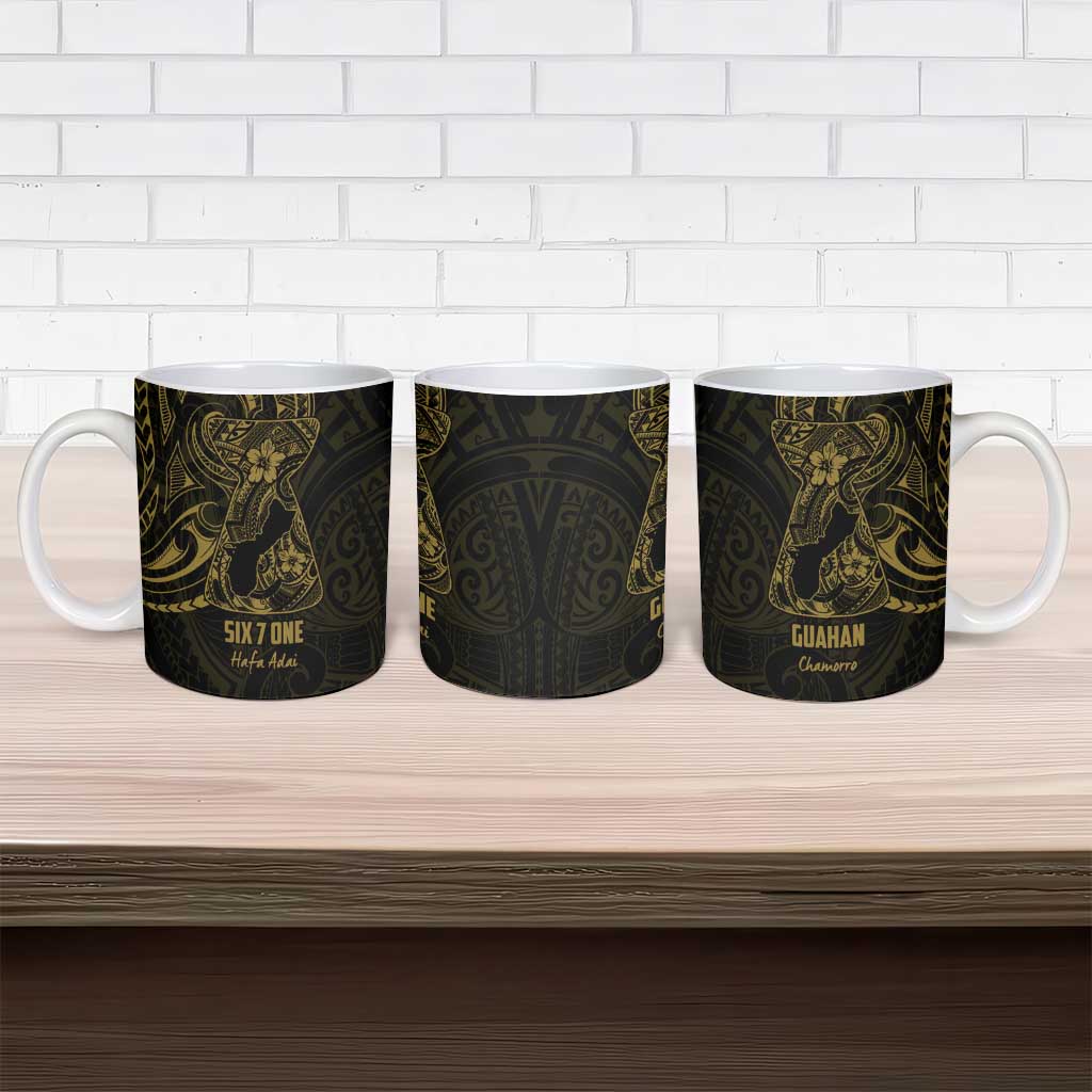 Gold Guam Latte Stone Tribal Tattoo Ceramic Mug Hafa Adai Six 7 One - Polynesian Pride