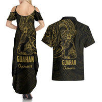 Gold Guam Latte Stone Tribal Tattoo Couples Matching Summer Maxi Dress and Hawaiian Shirt Hafa Adai Six 7 One