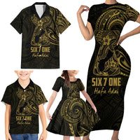 Gold Guam Latte Stone Tribal Tattoo Family Matching Short Sleeve Bodycon Dress and Hawaiian Shirt Hafa Adai Six 7 One