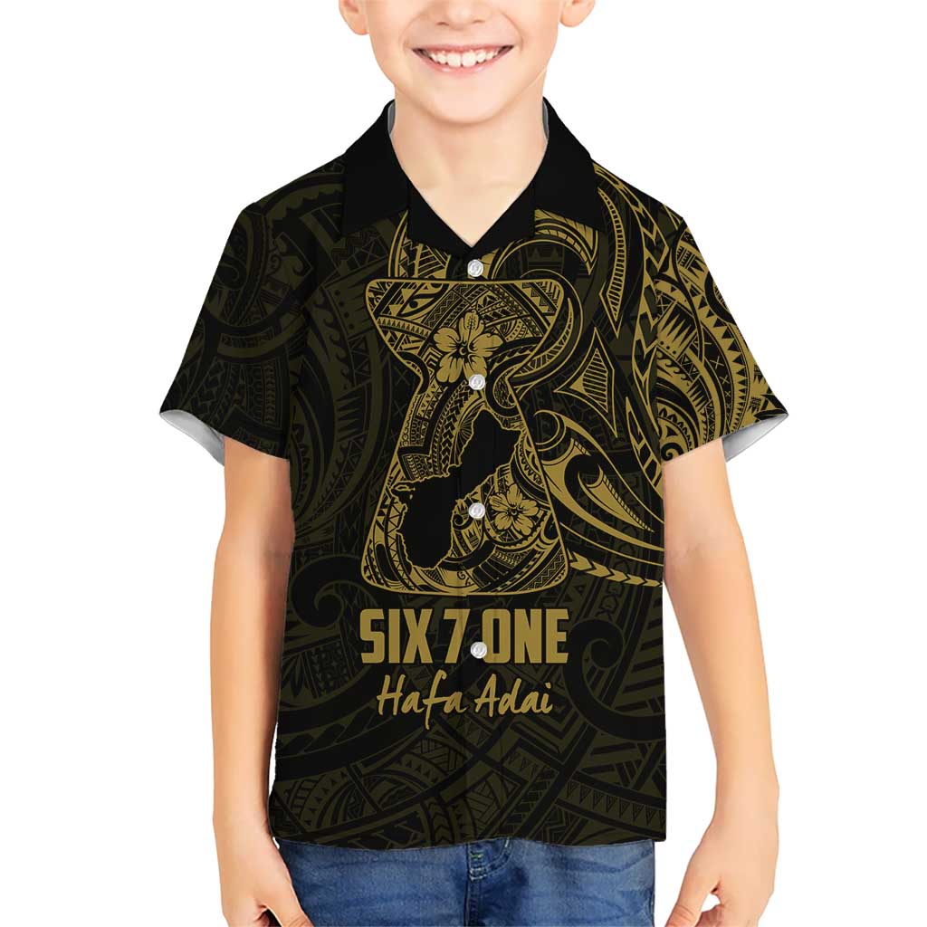 Gold Guam Latte Stone Tribal Tattoo Hawaiian Shirt Hafa Adai Six 7 One