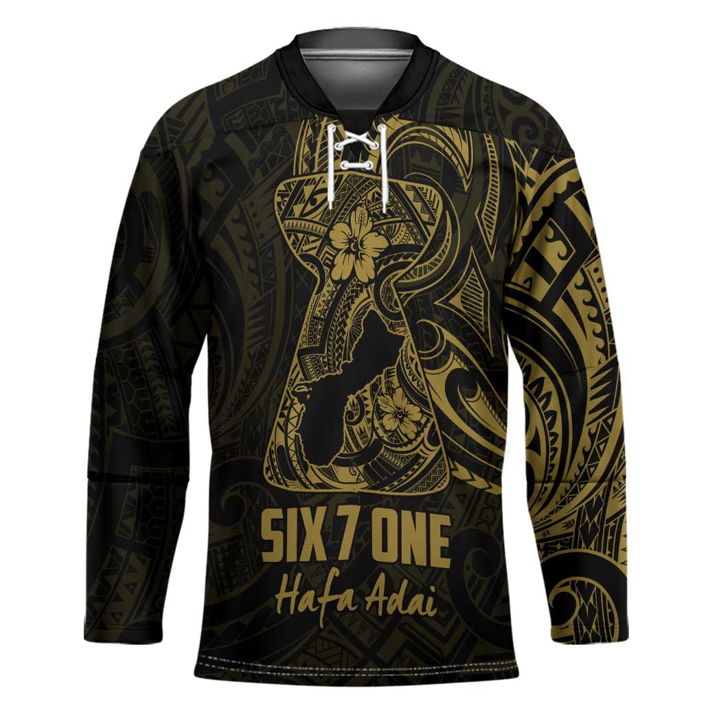 Gold Guam Latte Stone Tribal Tattoo Hockey Jersey Hafa Adai Six 7 One - Polynesian Pride