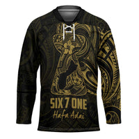 Gold Guam Latte Stone Tribal Tattoo Hockey Jersey Hafa Adai Six 7 One - Polynesian Pride