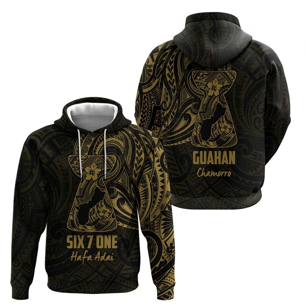Gold Guam Latte Stone Tribal Tattoo Hoodie Hafa Adai Six 7 One