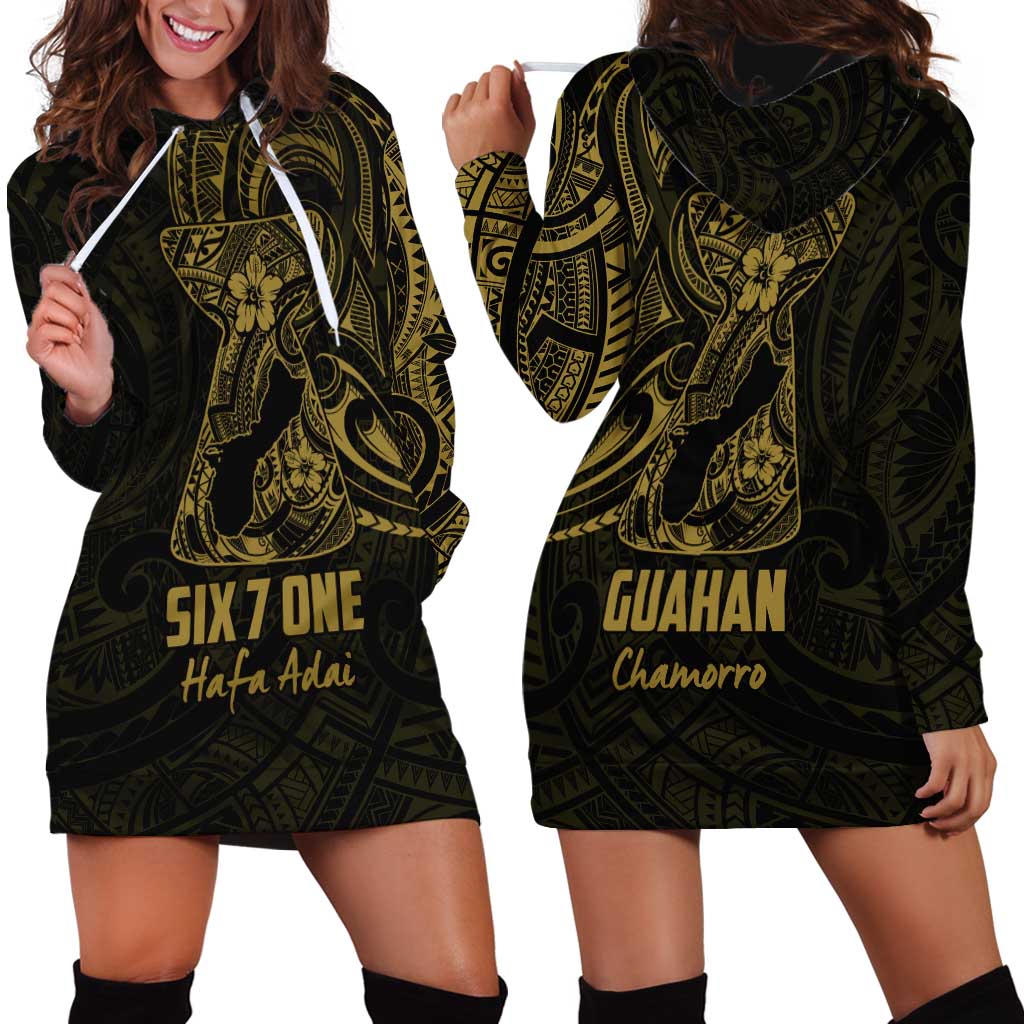 Gold Guam Latte Stone Tribal Tattoo Hoodie Dress Hafa Adai Six 7 One