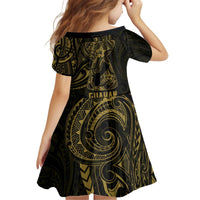 Gold Guam Latte Stone Tribal Tattoo Kid Short Sleeve Dress Hafa Adai Six 7 One
