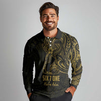 Gold Guam Latte Stone Tribal Tattoo Long Sleeve Polo Shirt Hafa Adai Six 7 One