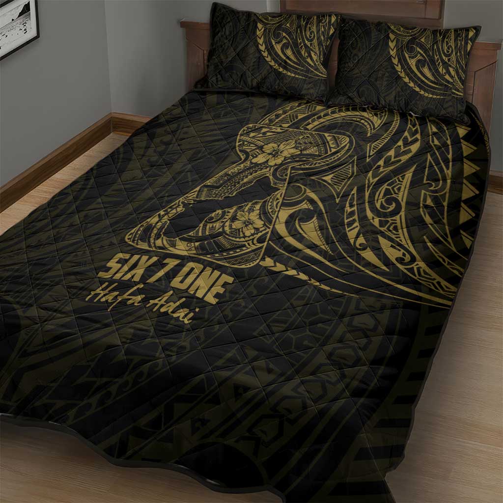 Gold Guam Latte Stone Tribal Tattoo Quilt Bed Set Hafa Adai Six 7 One