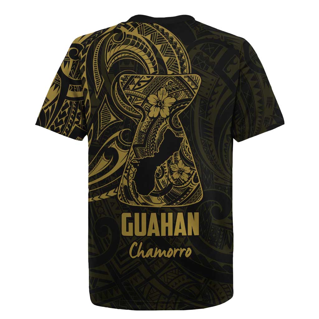 Gold Guam Latte Stone Tribal Tattoo Rugby Jersey Hafa Adai Six 7 One