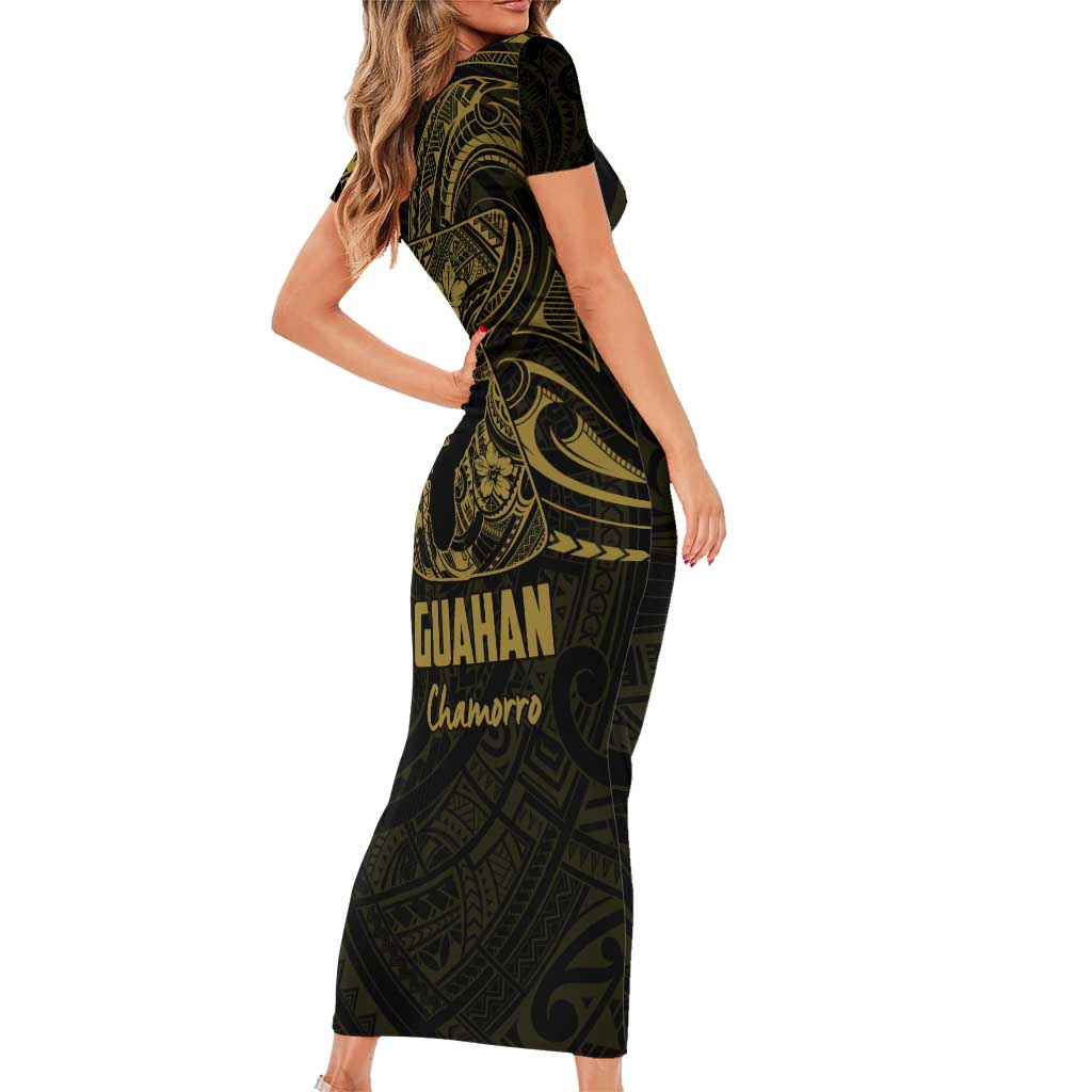 Gold Guam Latte Stone Tribal Tattoo Short Sleeve Bodycon Dress Hafa Adai Six 7 One