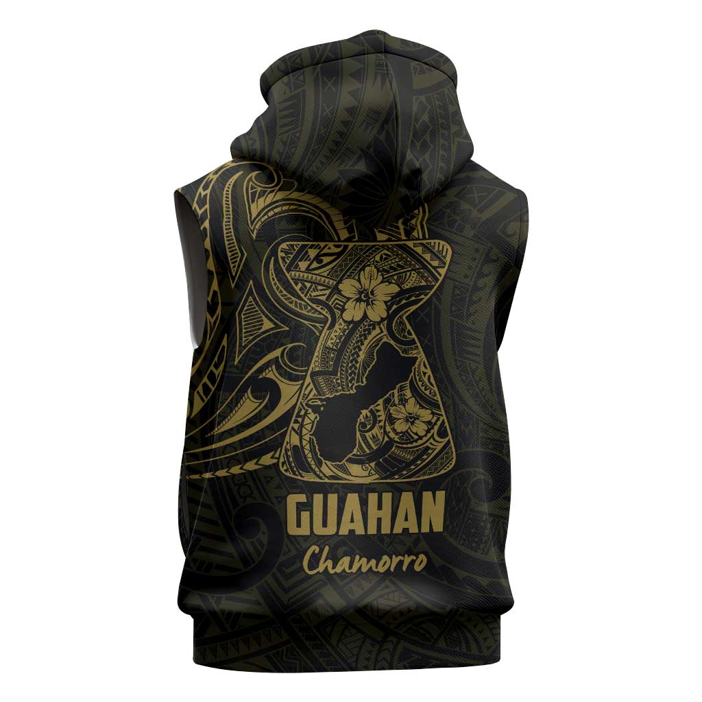 Gold Guam Latte Stone Tribal Tattoo Sleeveless Hoodie Hafa Adai Six 7 One - Polynesian Pride