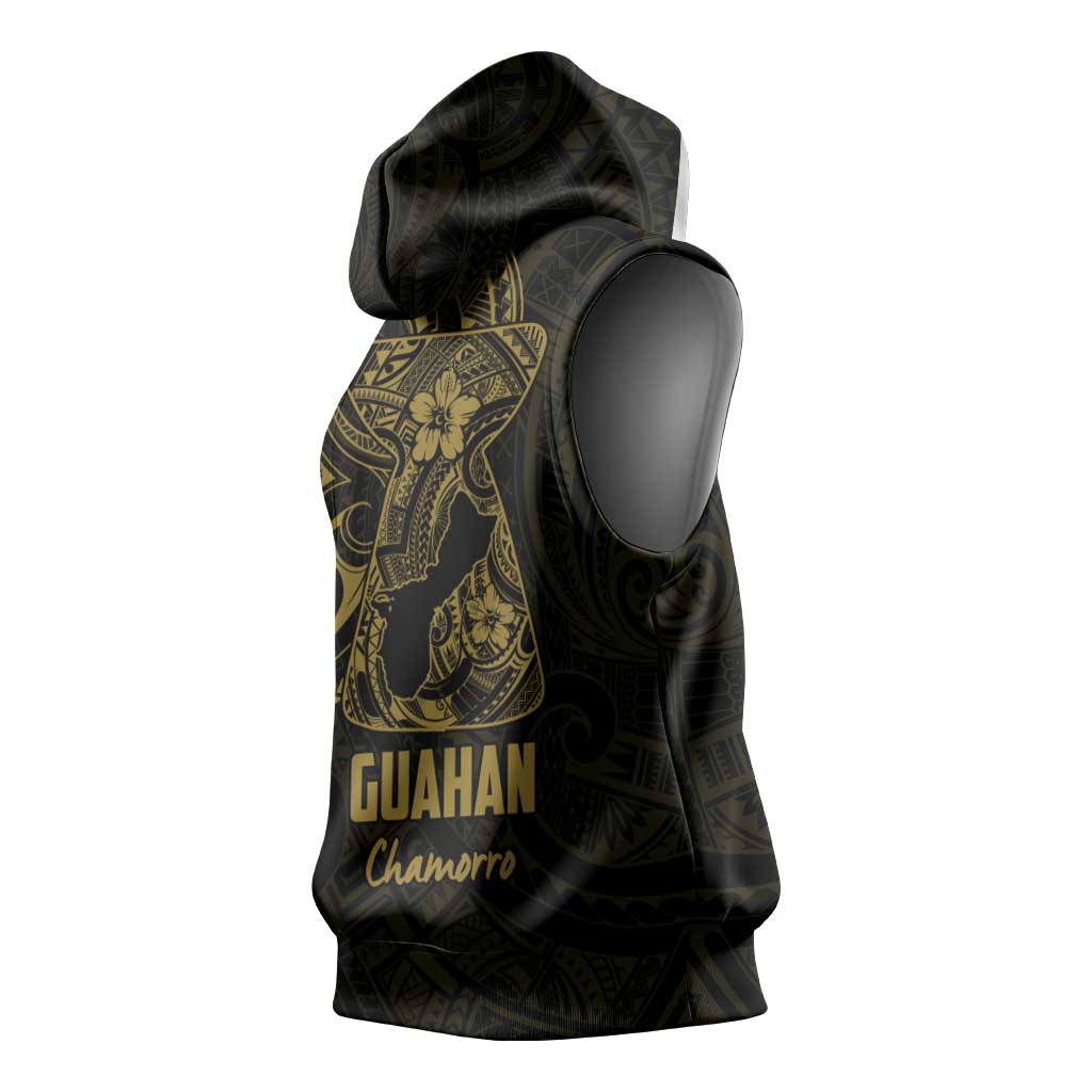 Gold Guam Latte Stone Tribal Tattoo Sleeveless Hoodie Hafa Adai Six 7 One - Polynesian Pride