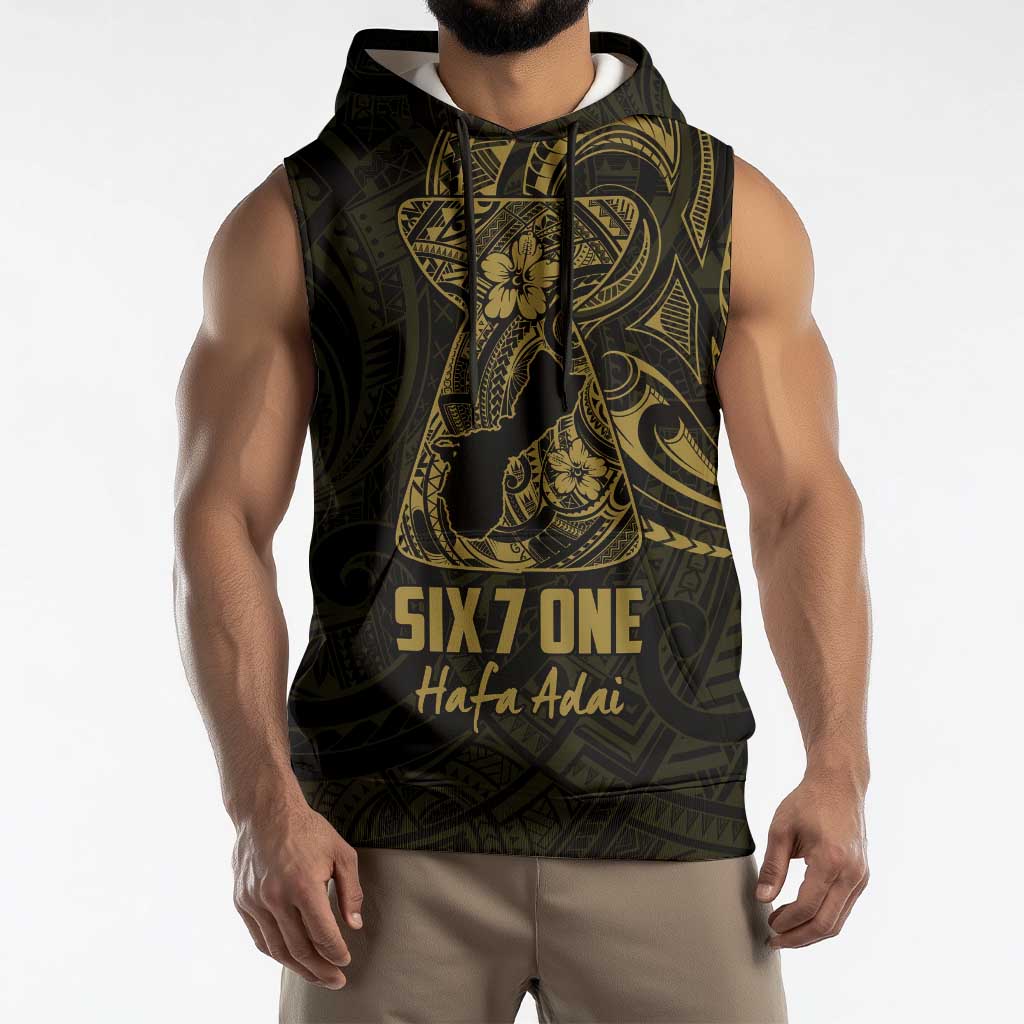 Gold Guam Latte Stone Tribal Tattoo Sleeveless Hoodie Hafa Adai Six 7 One - Polynesian Pride