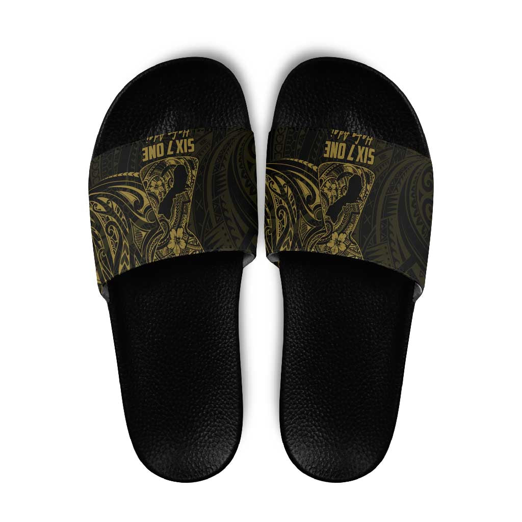 Gold Guam Latte Stone Tribal Tattoo Slide Sandals Hafa Adai Six 7 One LT9 Gold - Polynesian Pride