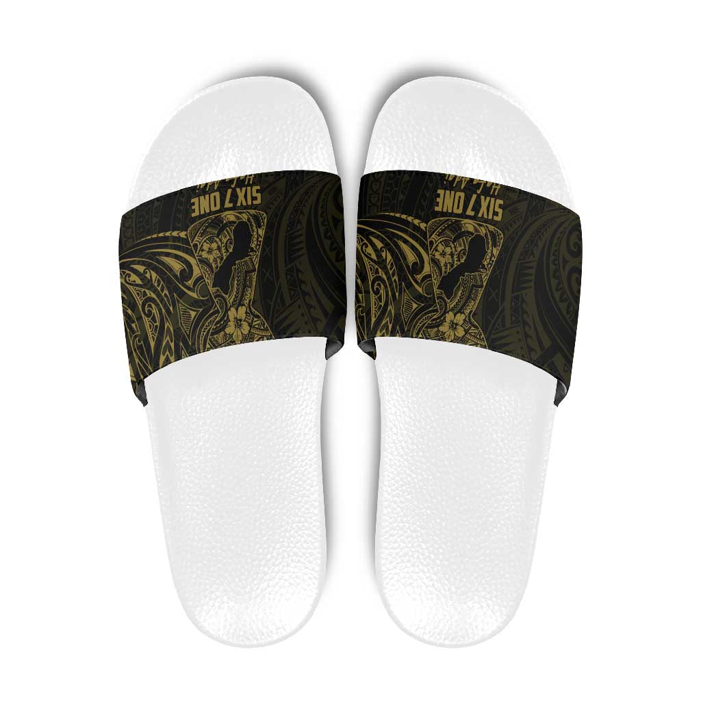 Gold Guam Latte Stone Tribal Tattoo Slide Sandals Hafa Adai Six 7 One LT9 Gold - Polynesian Pride