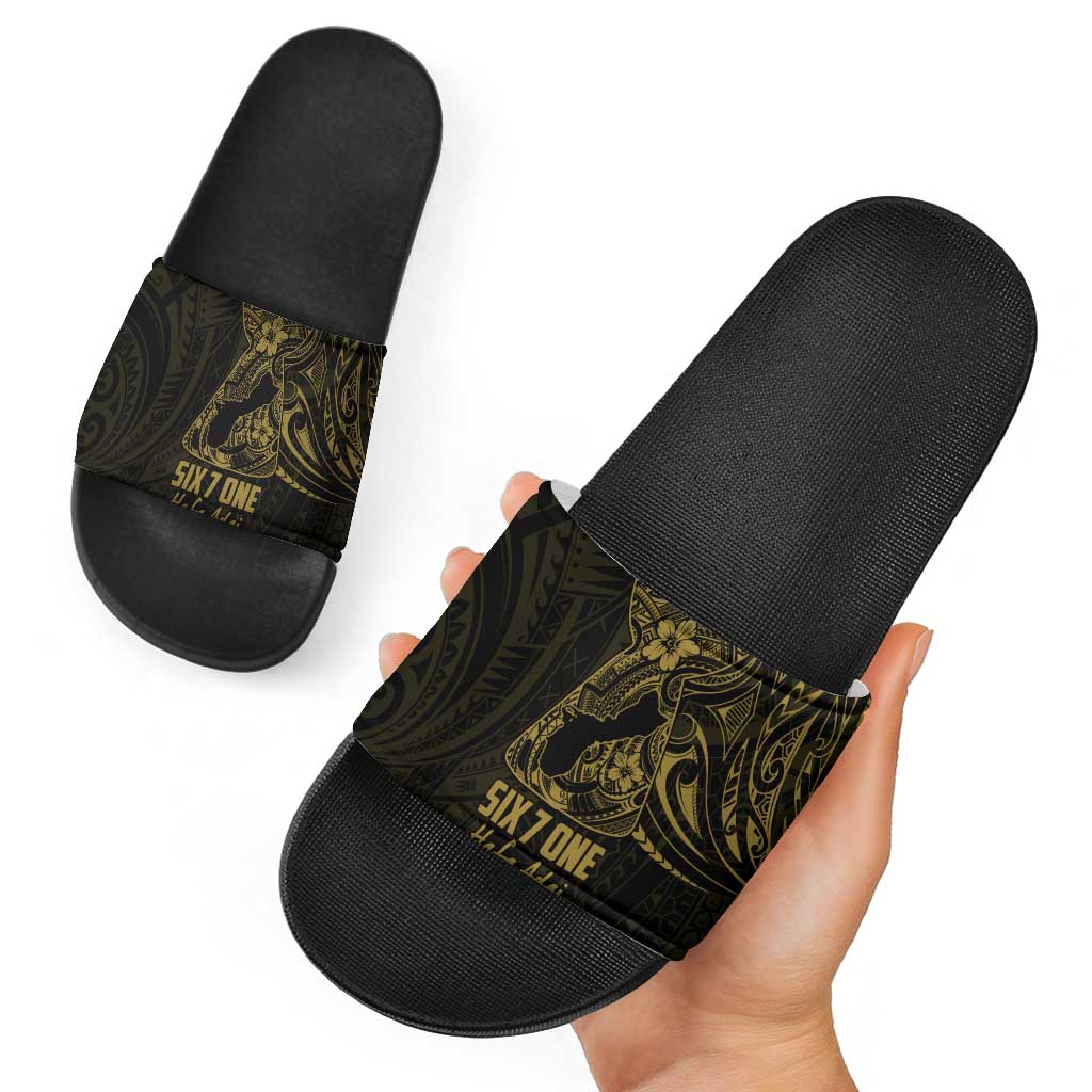 Gold Guam Latte Stone Tribal Tattoo Slide Sandals Hafa Adai Six 7 One LT9 - Polynesian Pride