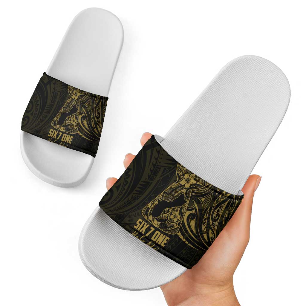 Gold Guam Latte Stone Tribal Tattoo Slide Sandals Hafa Adai Six 7 One LT9 - Polynesian Pride