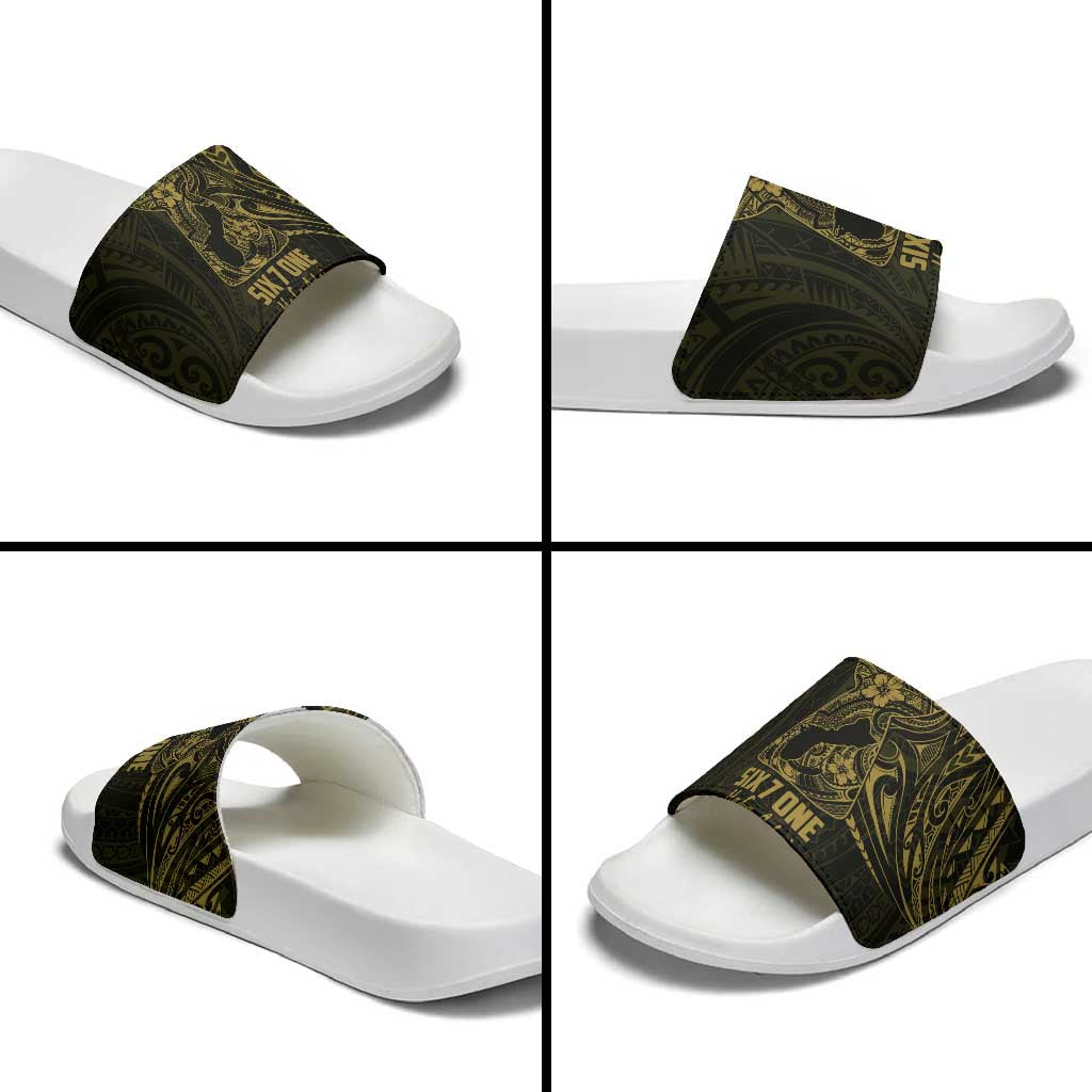 Gold Guam Latte Stone Tribal Tattoo Slide Sandals Hafa Adai Six 7 One LT9 - Polynesian Pride