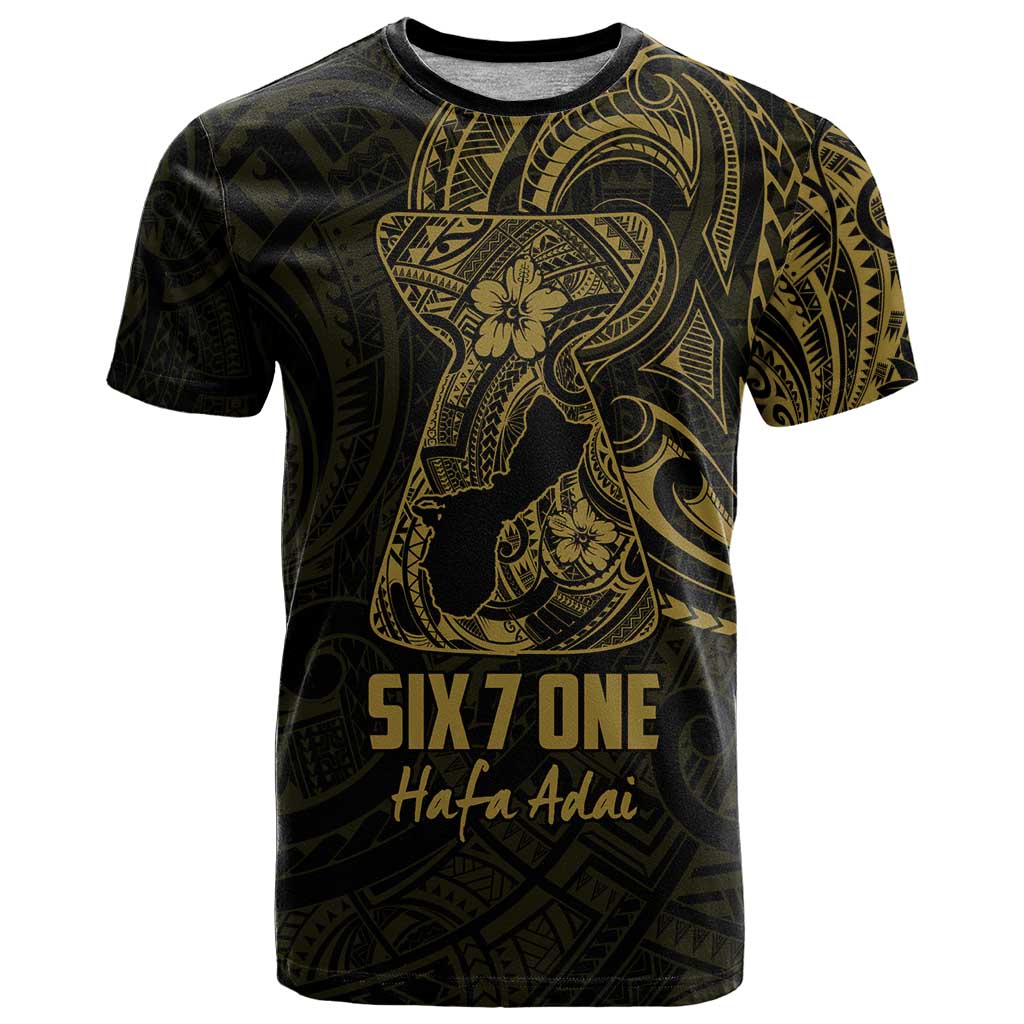 Gold Guam Latte Stone Tribal Tattoo T Shirt Hafa Adai Six 7 One