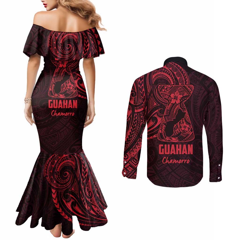 Oxblood Guam Latte Stone Tribal Tattoo Couples Matching Mermaid Dress and Long Sleeve Button Shirt Hafa Adai Six 7 One