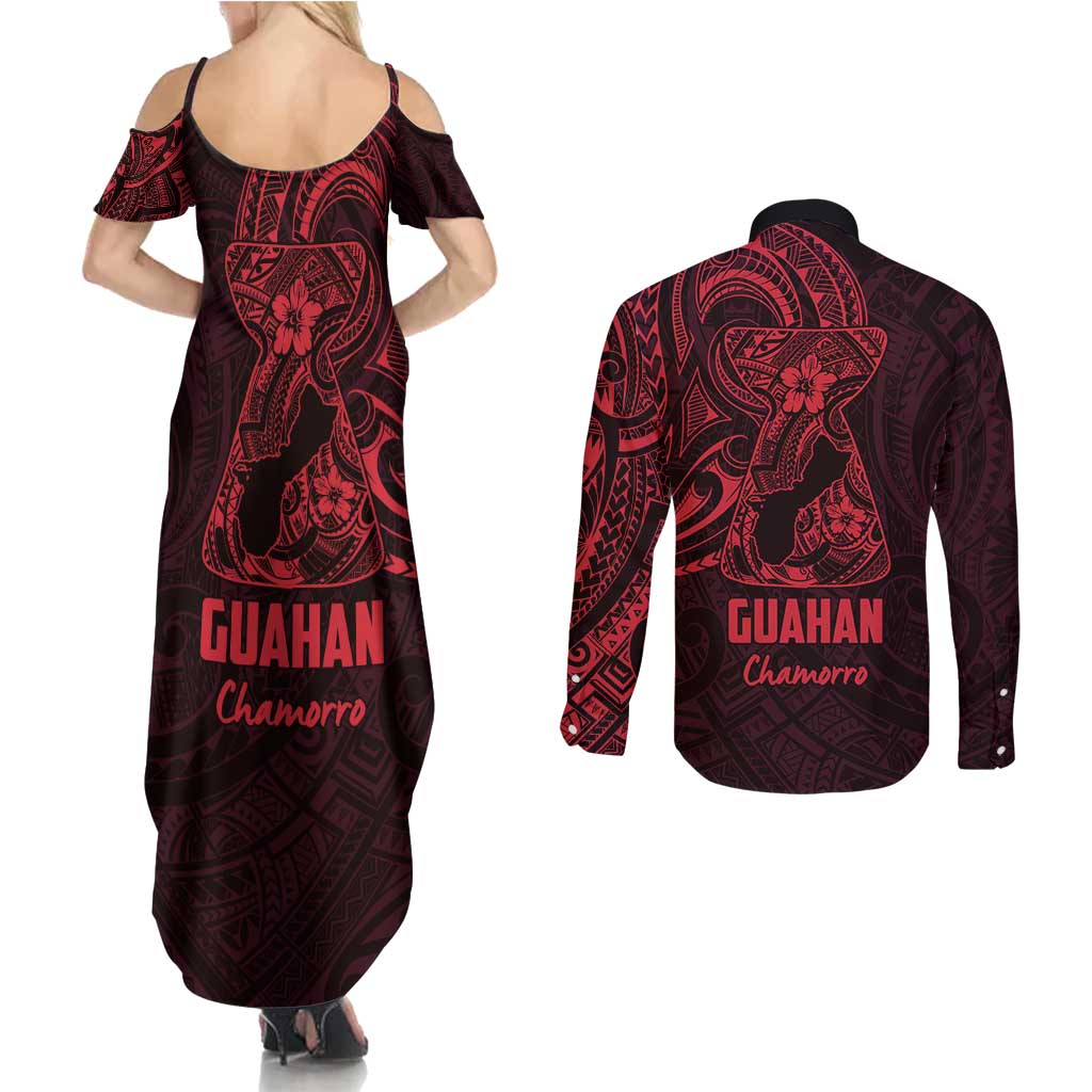Oxblood Guam Latte Stone Tribal Tattoo Couples Matching Summer Maxi Dress and Long Sleeve Button Shirt Hafa Adai Six 7 One