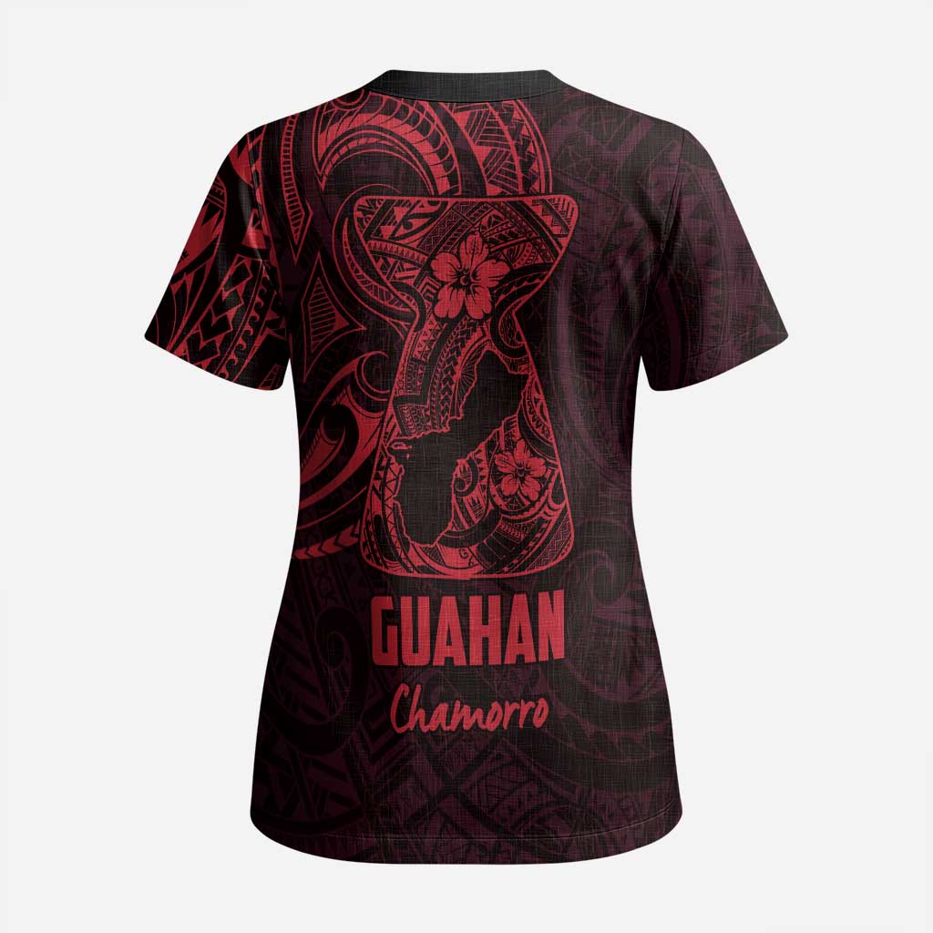 Oxblood Guam Latte Stone Tribal Tattoo Scrub Top Hafa Adai Six 7 One - Polynesian Pride