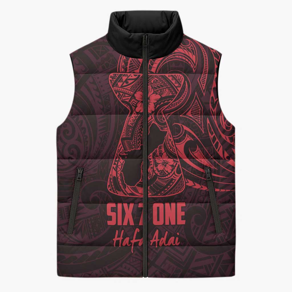 Oxblood Guam Latte Stone Tribal Tattoo Sleeveless Puffer Jacket Hafa Adai Six 7 One - Polynesian Pride