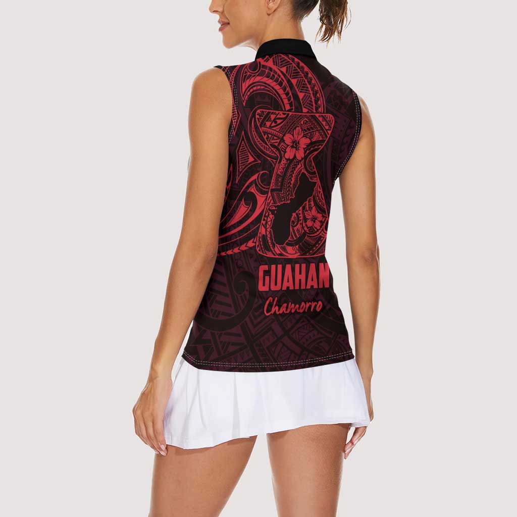 Oxblood Guam Latte Stone Tribal Tattoo Women Sleeveless Polo Shirt Hafa Adai Six 7 One