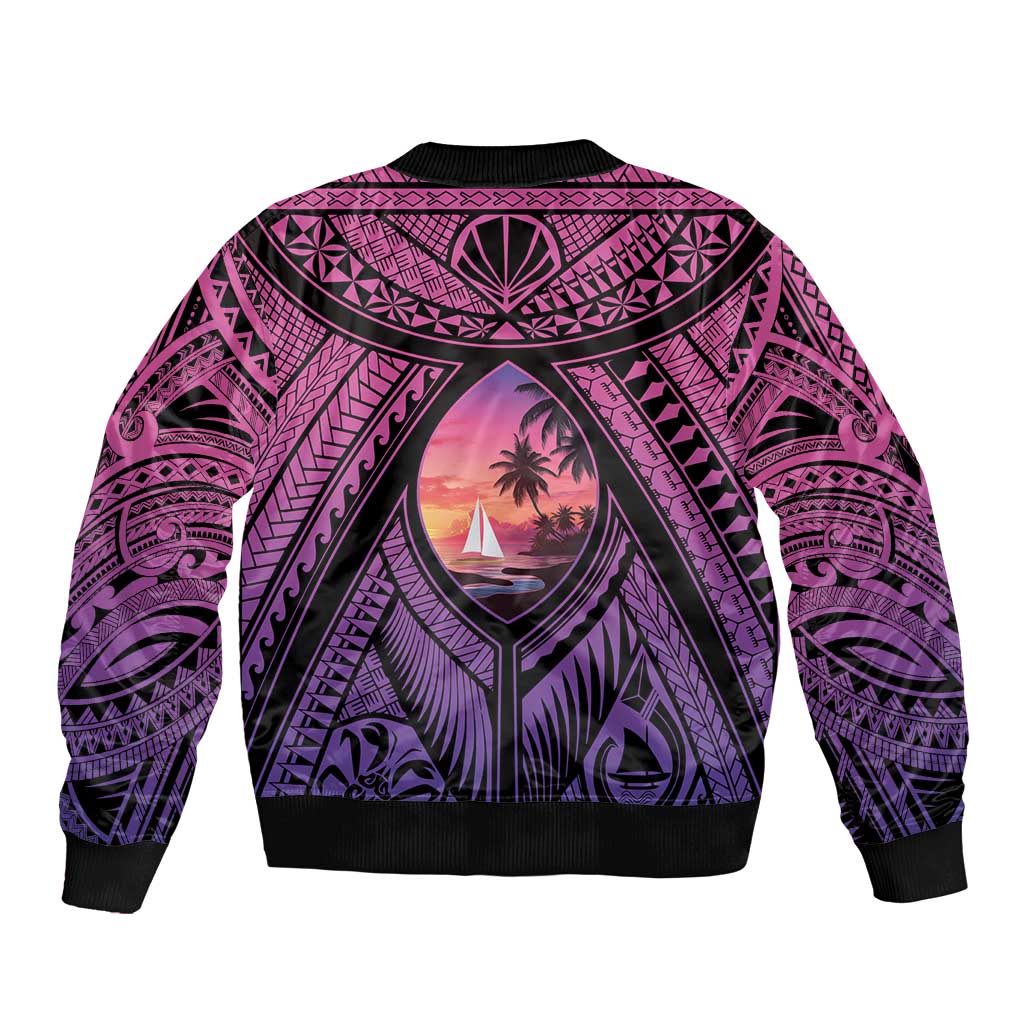 Guam Chamorro Artsy Bomber Jacket Guahan Sunset Beach