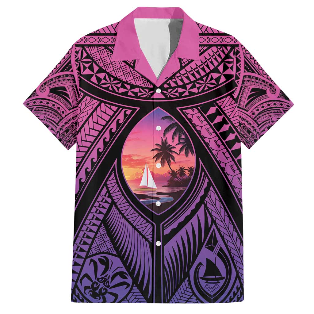 Guam Chamorro Artsy Family Matching Short Sleeve Bodycon Dress and Hawaiian Shirt Guahan Sunset Beach