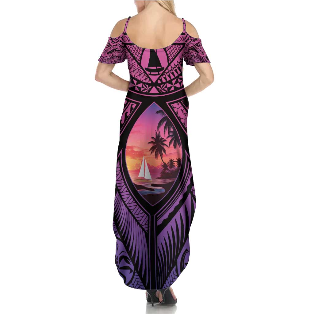 Guam Chamorro Artsy Family Matching Summer Maxi Dress and Hawaiian Shirt Guahan Sunset Beach