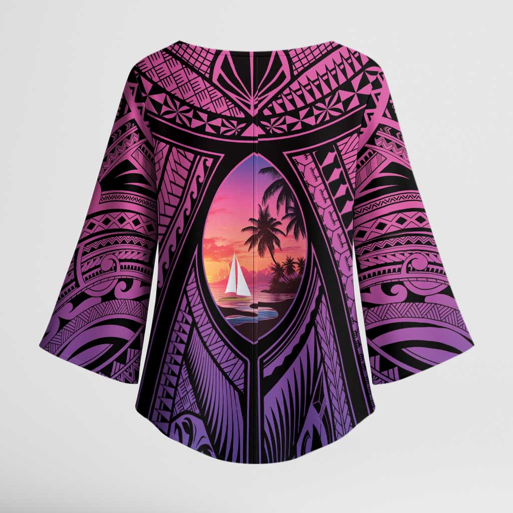 Guam Chamorro Artsy Kimono Sleeve Blouse Guahan Sunset Beach - Polynesian Pride