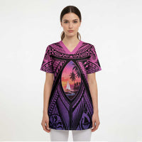Guam Chamorro Artsy Scrub Top Guahan Sunset Beach - Polynesian Pride