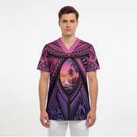 Guam Chamorro Artsy Scrub Top Guahan Sunset Beach - Polynesian Pride