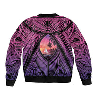 Guam Chamorro Artsy Sleeve Zip Bomber Jacket Guahan Sunset Beach