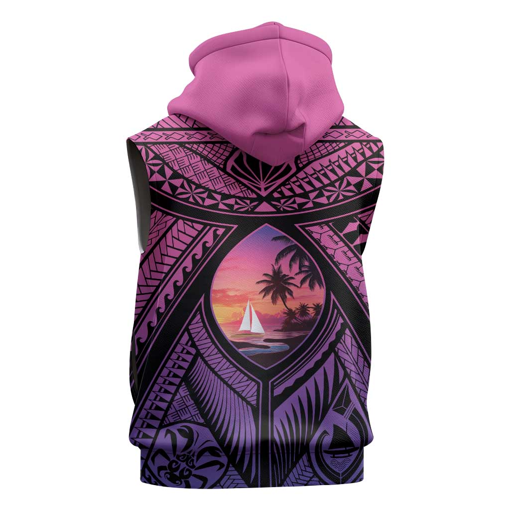 Guam Chamorro Artsy Sleeveless Hoodie Guahan Sunset Beach - Polynesian Pride
