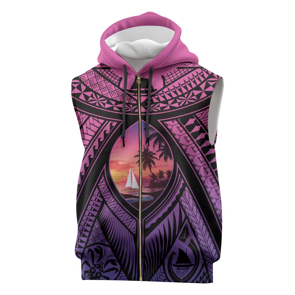 Guam Chamorro Artsy Sleeveless Zip Hoodie Guahan Sunset Beach - Polynesian Pride