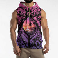 Guam Chamorro Artsy Sleeveless Zip Hoodie Guahan Sunset Beach - Polynesian Pride