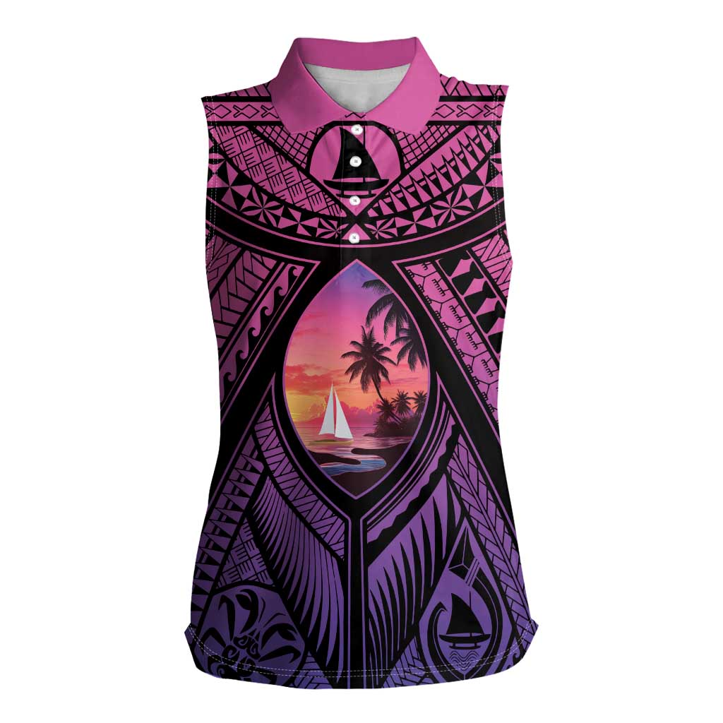 Guam Chamorro Artsy Women Sleeveless Polo Shirt Guahan Sunset Beach