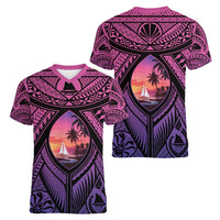 Guam Chamorro Artsy Women V-Neck T-Shirt Guahan Sunset Beach