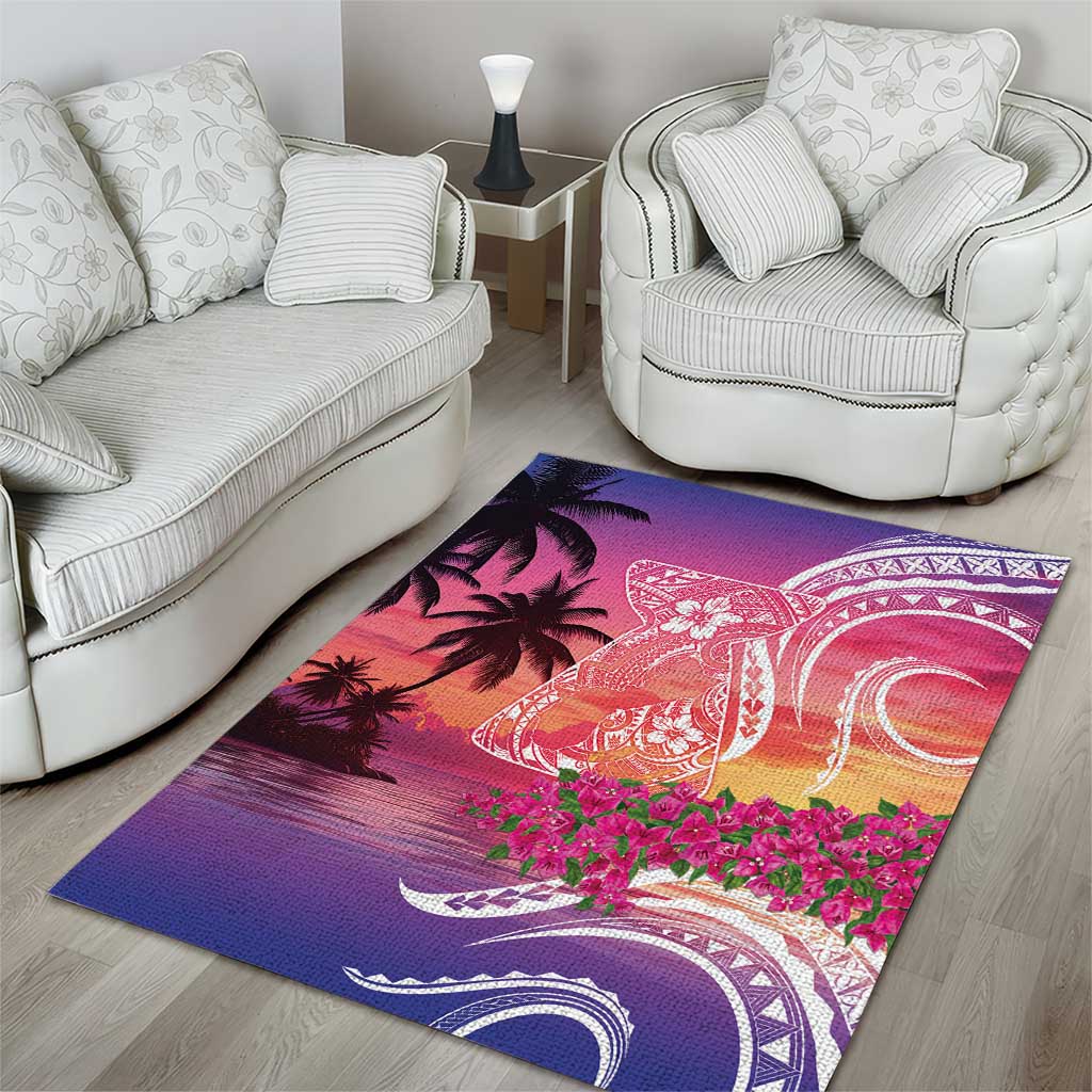 Guam Latte Stone with Map Area Rug Bougainvillea Beach Sunset