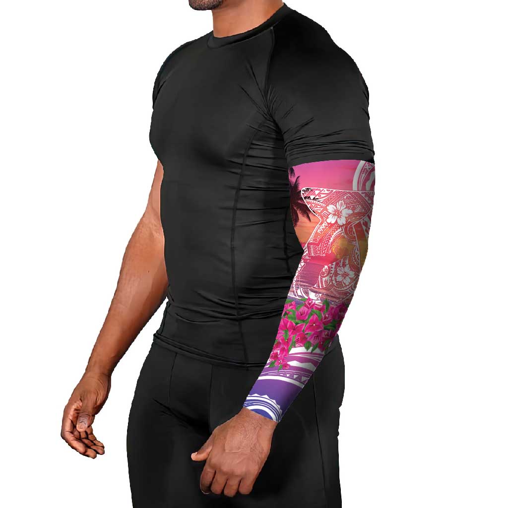 Guam Latte Stone with Map Arm Sleeves Bougainvillea Beach Sunset - Polynesian Pride