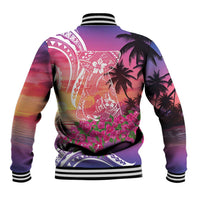 Guam Latte Stone with Map Baseball Jacket Bougainvillea Beach Sunset