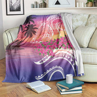 Guam Latte Stone with Map Blanket Bougainvillea Beach Sunset