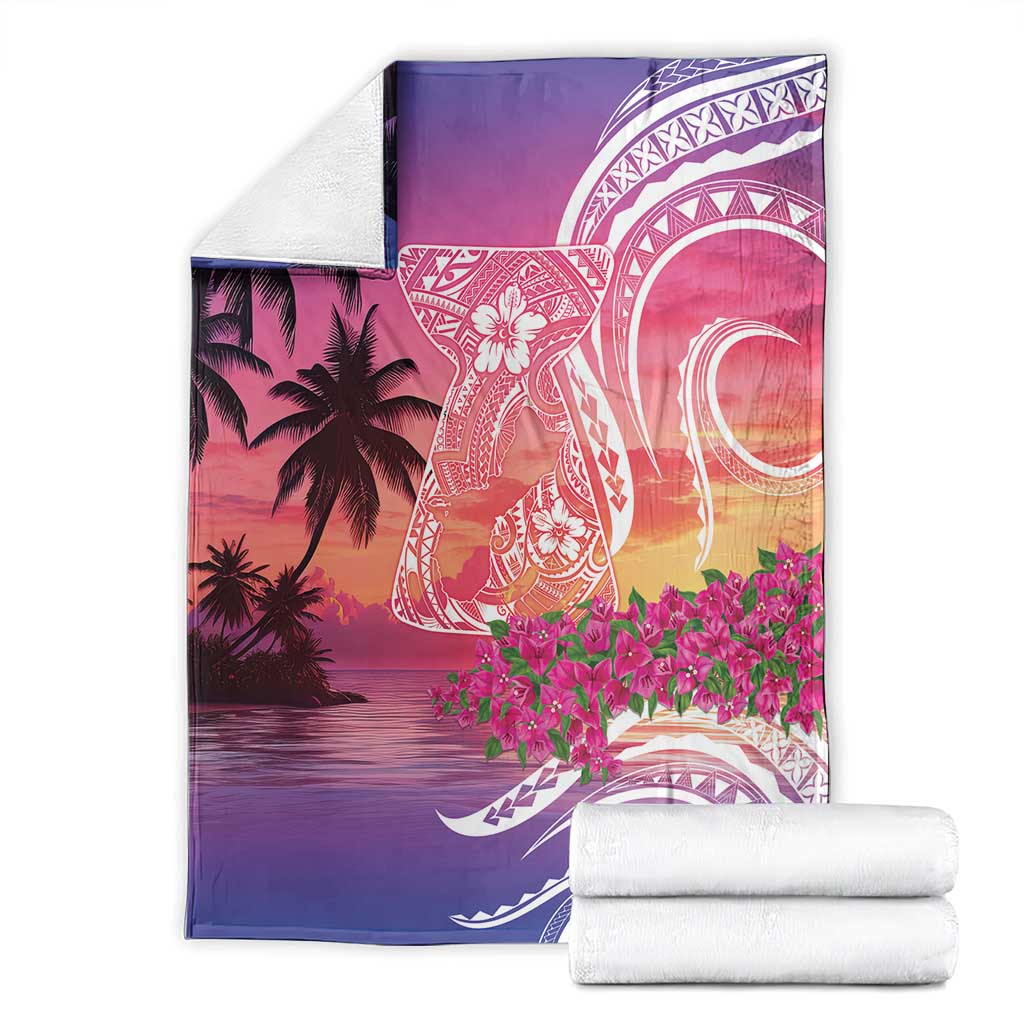 Guam Latte Stone with Map Blanket Bougainvillea Beach Sunset
